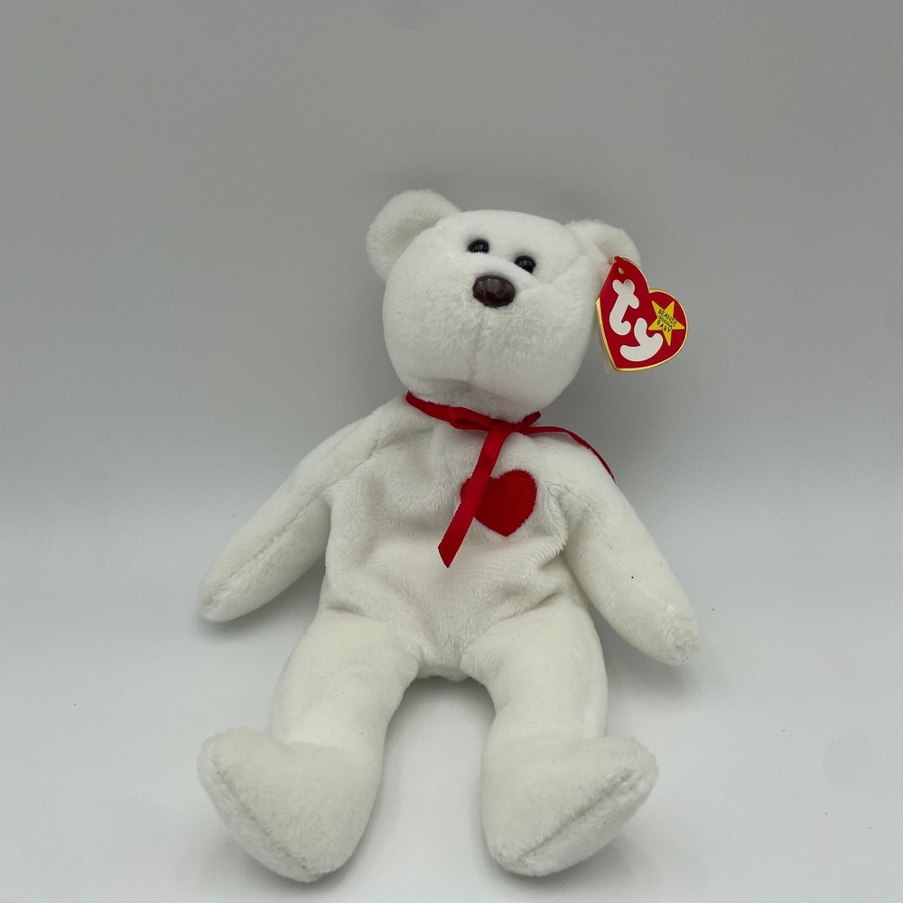 Ty Beanie Babies Valentino Bear White Red Heart 1994 Vintage Plush Toy 4th Gen